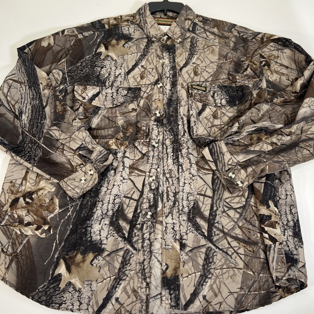 Remington Shirt Mens XL Camo Nylon‎ Long Sleeve Hardwoods Hunting Outdoor Vented